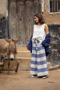 Meg By Design: Meg By Design Harriet Trouser Linen - Blue Stripe