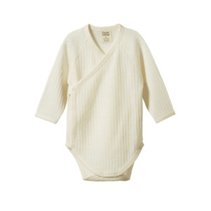 All Sale: Nature Baby Merino Long Sleeve Kimono Pointelle Bodysuit - Natural