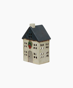 Christmas: French Country Christmas Tea Light House Blue with Wreath Small