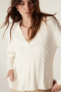 Cable: Cable Asher Cotton Jumper - Ivory