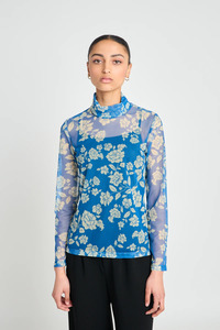 Twenty Seven Names: Twenty-Seven Names Rosa Turtleneck Top - Blue Stencil