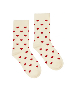 Kathryn Wilson: Kathryn Wilson Heart Socks - Cream/Red Hearts