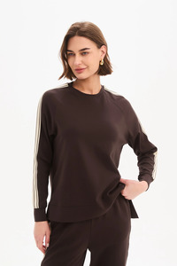 All Brands: Tirelli Stripe Sleeve Sweat - Chocolate/Cream Stripe
