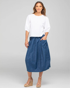 Skirts: Boom Shankar Guru Skirt - Mid Wash Denim
