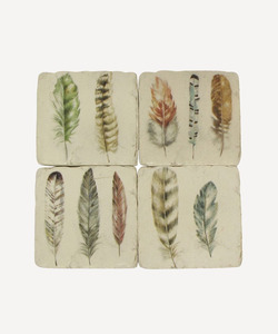 French Country Feather Resin Coaster 4pc