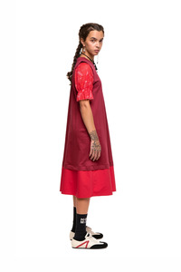 Dresses: NOM*d Grid Line Tank Dress - Dark Red