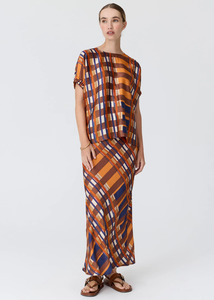 Skirts: POL Lattice Skirt - Amber Check