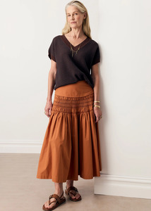Skirts: POL Elina Smocked Skirt - Amber