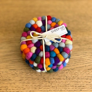 Glassware: Sheep-ish Felt Ball Coasters Set of 4 - Rainbow