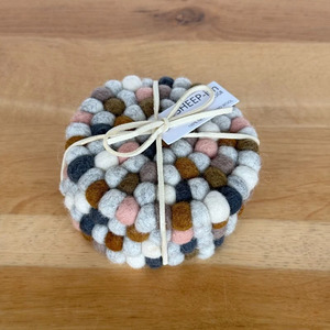 Sheep-ish Felt Ball Coasters Set of 4 - Earthy Multi