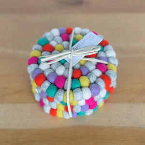 Sheep-ish Felt Ball Coasters Set of 4 - Bright Multi