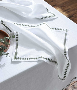 Glassware: MM Linen Laundered Linen Bee Embroidered Napkins Set of 4 - White