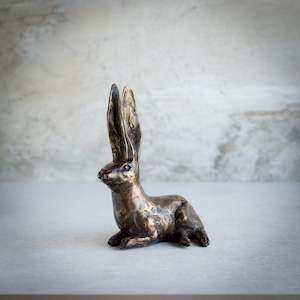 Bronze Sculptures Ornaments: Bronze Hare Sculpture Small | Alert | Polished