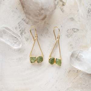 Gifts Under 100: Raw Crystal Stone Earrings | Triangle Drop C | Peridot