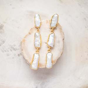 Raw Crystal Stone Earrings | Long Pearl Drops