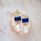 Raw Crystal Stone Earrings | Sapphire + Pearl