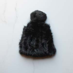Rabbit Fur Beanie with Pompom
