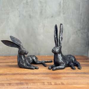 Bronze Sculptures Ornaments: Bronze Hare Pair (Large)