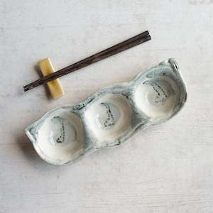 Japanese Ceramics Teacups Noodle Bowls Dinner Plates Platters: Japanese Ceramics | Triple Pod Dish | Blue/White