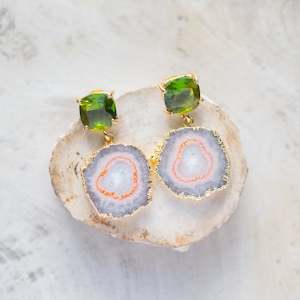Raw Crystal Stone Earrings | Emerald Druzy
