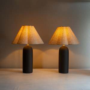 Florence Ceramic Lamp | Black + Natural | Pair