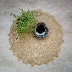 Table Linen Placemats: Hand Woven Wire Placemat | Brass scalloped edge