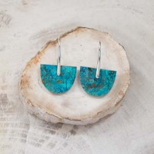 Natural Stone Earrings | Chrysocolla Shield B