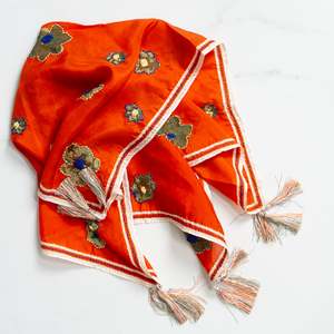 Scarves: Embroidered Silk Scarf | Burnt Orange Blooms