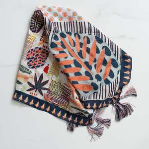 Scarves: Embroidered Silk Scarf | Wild Flora | Navy