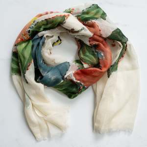 Scarves: Embroidered Wool Scarf | Winter White Floral