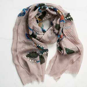 Scarves: Embroidered Wool Scarf | Mushroom Flowers