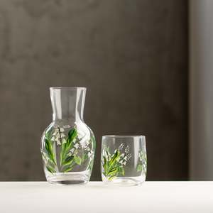 Just Added: Glass Carafe Set | Hand Painted | Lillies