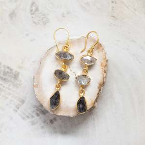 Jewellery: Raw Crystal Stone Earrings | Dark Herkimer Diamond