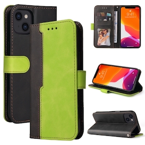 iPhone 13,14 & 15 Retro Stitch PU Leather Case in Green - FoneBitz