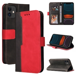 iPhone 13,14 & 15 Retro Stitch PU Leather Case in Red - FoneBitz