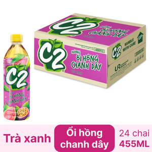 Drinks: Trà Xanh C2 Ổi Hồng Chanh Dây - Green Tea Soft Drink Pink Guanva Passion Fruit 455ML x 24