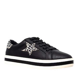 Alfie Evie: Alfie & Evie Pixie Black Brown Animal Leather Casual Shoe Lace Up Platform