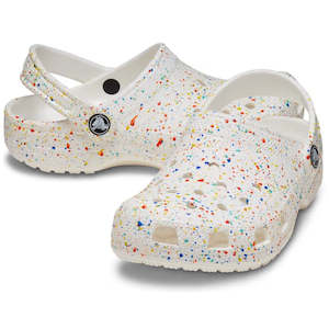 All: Crocs Kids - Youths Classic Clog K Paint Splatter Print White Multi Sandal