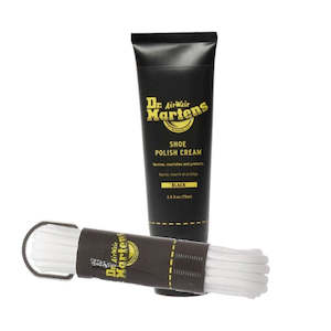 Shoe Care: Dr Martens Polish Black Plus 8-Up White Round Laces 8 Ups
