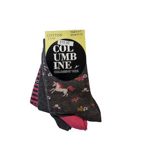 Columbine: Socks Columbine 3 Pack Grey Unicorn Flowers Crew