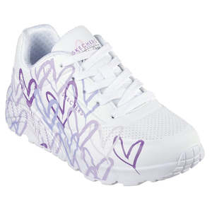 Skechers Uno Womens Trainers: Skechers Uno Spread The Love X JGoldcrown White Purple