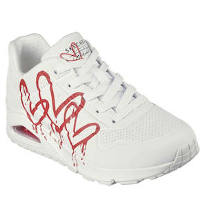 Skechers Uno Womens Trainers: Skechers Uno  X JGoldcrown White Red Trainer