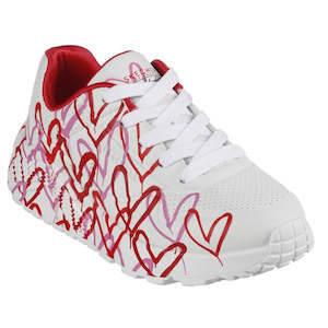 Kids Uno Trainers So Light: Skechers Kids Youths Uno Lite Spread The Joy White Pink Red