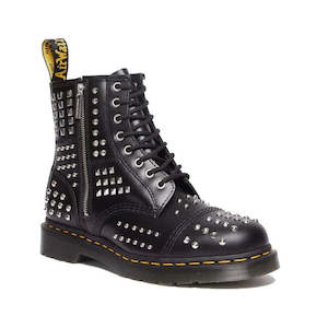 Dr Martens 1460 8 Eye Boots: 1460 Dr Martens Studded Zip Atlas Black Leather 8 Up Boot CLEARANCE