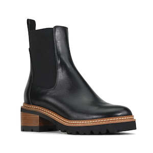 Eos: EOS Linear Black Leather Boot Chelsea Pull On