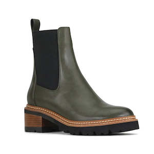 EOS Linear Dark Olive Leather Boot Chelsea Pull On