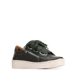 EOS Jovi Leather Trainer Dark Olive Green Lace Up with Zip