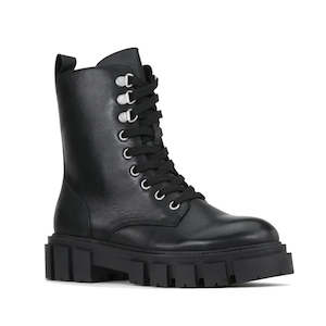 Eos: EOS Womens Feature Combat Chunky Black Leather Boot
