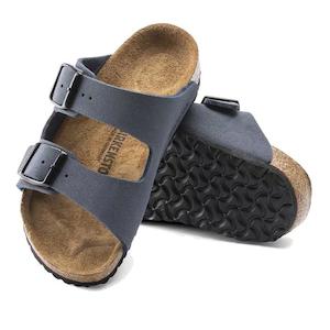 Birkenstock: Birkenstock Kids Arizona Navy Birkibuc Narrow Slides