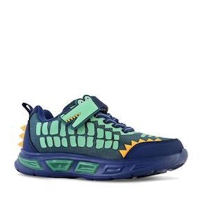 Clarks: Clarks Toddlers Light Up Alfie Crocodile Navy Green Sneaker